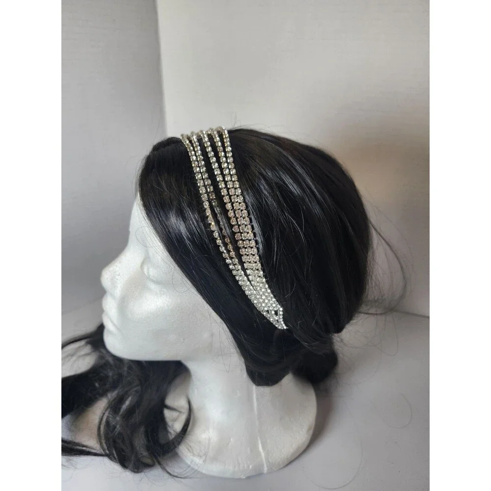Bridal Women Rhinestone Head Chain Jewelry Headband Headpiece Elastic Hair Band